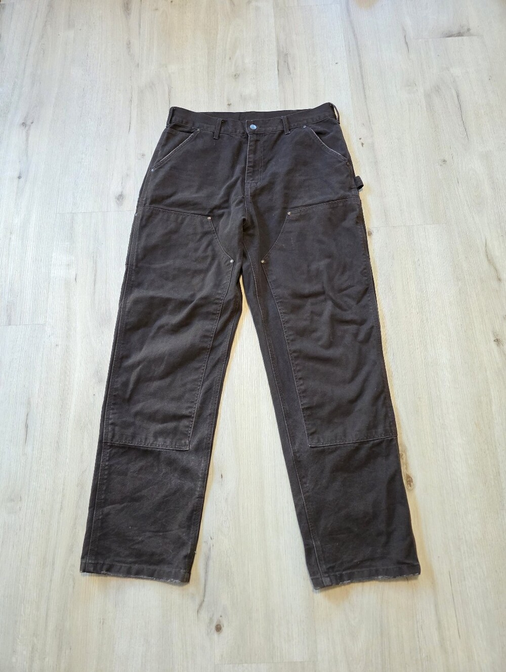 Carhartt B136 DKB Dark Brown Washed Duck Double-Front Dungarees Size 32x32
